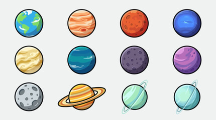 Cartoon planets celestial bodies set © Valee