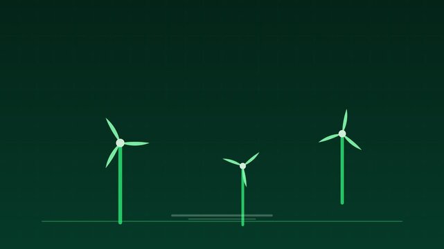 Animated Wind turbines rotating clean power pine concept loop