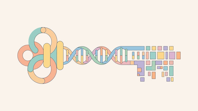 Conceptual DNA Helix Key Illustration for Biotechnology and Genetic Data Security
