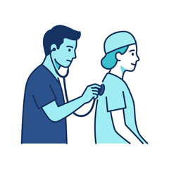Obraz premium Professional of a Doctor Assisting an Elderly Patient with a Cane in Blue and Dark Blue Colors with high quality professional line art symbols for modern creative design and digital branding projects