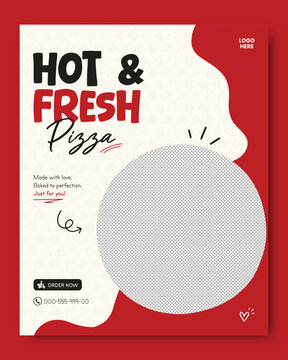 Hot Fresh Pizza Restaurant Social Media Post Template, Italian Pizza Promotion Design, Fast Food Special Offer Flyer, Pizzeria Restaurant Marketing Advertising Template