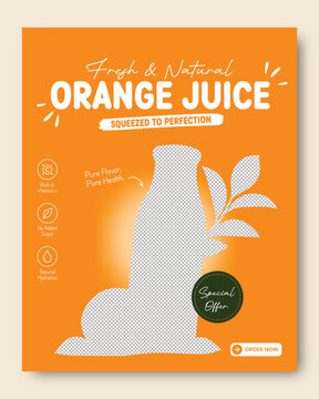 Fresh Natural Orange Juice Social Media Post Template, Healthy Citrus Drink Promotion Design, Fresh Fruit Juice Advertising Flyer, Organic Beverage Marketing Template for Juice Bar and Cafe