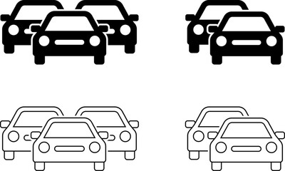 Fototapeta premium Collection of car icons showing traffic jams and isolated vehicles