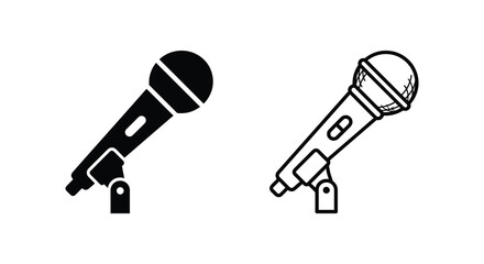 Two black microphone silhouettes with stands differing in detail against a white background silhouette microphones vocal dynamic studio © Kamal