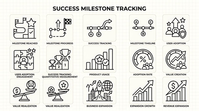 Business professionals track progress with milestone charts and graphs in a modern office setting with technology