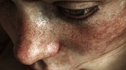 Naklejka premium A womans face looking down sideways, very detailed, hyper realistic render 
