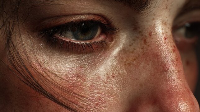 A womans face looking down sideways, very detailed, hyper realistic render
