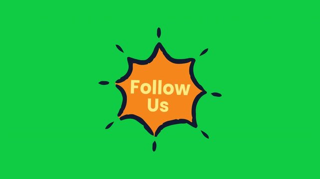 Follow Us Orange Comic Burst Speech Bubble Social Media Sticker on Green Background
