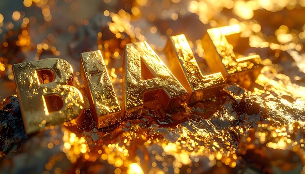 Golden Bitcoin cryptocurrency symbol closeup.