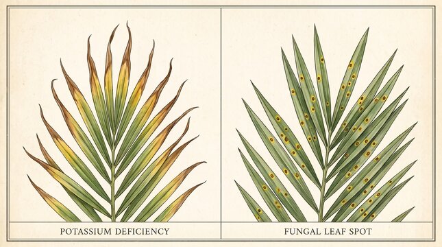 Potassium Deficiency Compared with Fungal Leaf Spot Symptoms on Date Palm