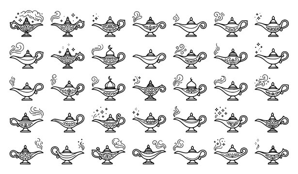 Fantasy Oil Lamp Monochrome Vector Icon Pack