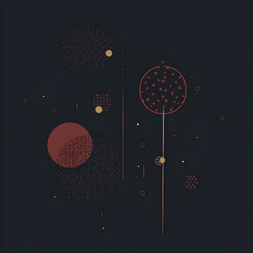 Glowing Red and Blue Neon Orbs on Dark Minimalist Background with Reflective Dots