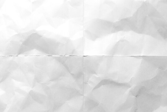 white crumpled and folded paper texture background with crease lines and realistic wrinkled surface, background and overlay