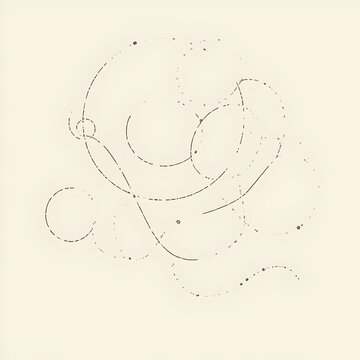 Minimalist drawing of a person in motion, surrounded by dots and lines on beige background
