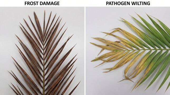 Date Palm Frost Damage Compared with Pathogen Induced Leaf Wilting and Necrosis