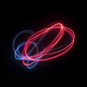 Glowing neon light trails in motion on black background