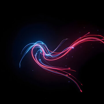Glowing neon light trails on black background