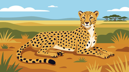 A cheetah resting in savannah landscape. © Abhinaya Project