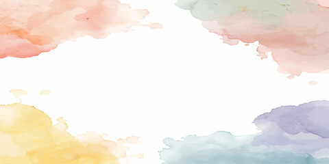 Obraz premium Abstract Watercolor Background with Soft Sky Clouds on Vintage Paper Texture Floral Border Artistic Grunge Illustration for Summer Design and Decorative Backdrop