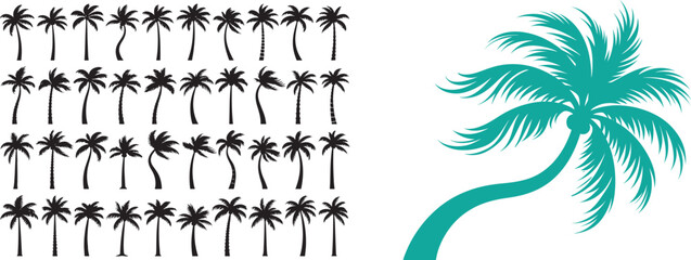 Palm tree silhouette collection vector set with various tropical coconut tree shapes for summer beach and travel design © reza