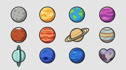 Celestial bodies and heart icon set © Ulosowo
