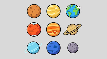 Celestial bodies collection flat icons © Ulosowo