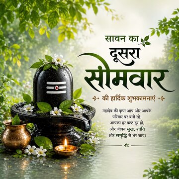 Shiva lingam with oil lamp for sawan somwar festive greetings, religion