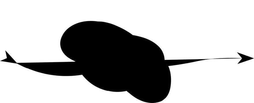 Abstract Solid Black Blob Blocking a Straight Arrow Path Symbolizing Obstacles, Barriers and Challenges