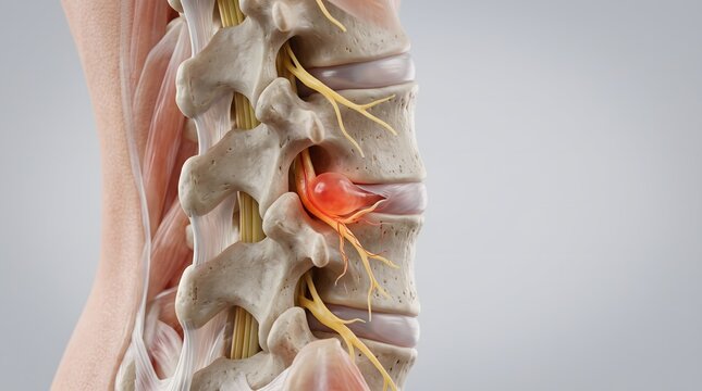 Lumbar Spine Herniated Disc Causing Nerve Compression and Lower Back Pain