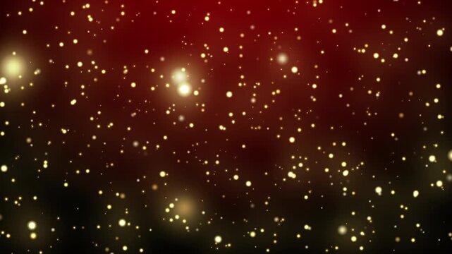 レッド背景に漂う抽象的なゴールドのグリッターとパーティクルループ / Gold glitter and particles on red background seamless loop 4K