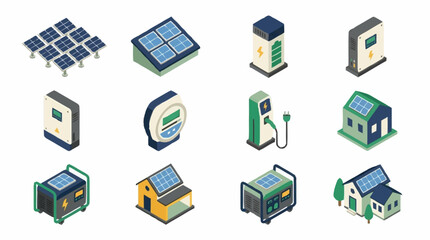 Fototapeta premium Flat design icons of renewable energy and technology.
