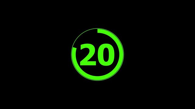 25 to 0 Circular Countdown Timer, Animated Number Clock on Black Background for Film Leader, Broadcast, Presentation, and Motion Graphic