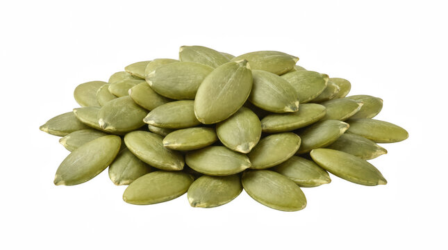 Pumpkin seeds isolated on transparent background, close up, studio shot.