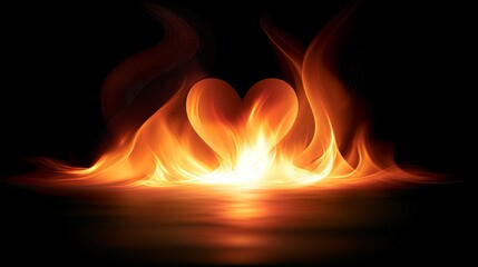 Fototapeta premium Abstract fire heart illuminating the dark background, glowing flame shape symbolizing love, passion, energy and emotional power with a dramatic creative design concept