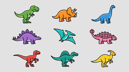Collection of cartoon dinosaurs icons © Thamus