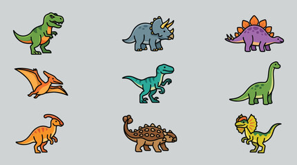Collection of cartoon dinosaurs illustration © Thamus