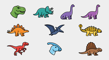 Collection of cartoon dinosaurs icons © Thamus