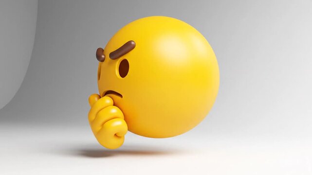 Suspicious 3d thinking emoji icon on neutral white background