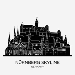 Obraz premium A detailed black silhouette of a historic medieval city skyline