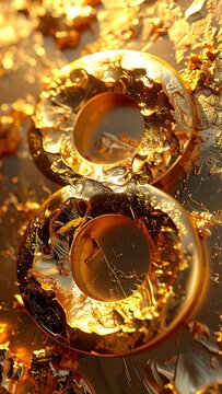 Golden metal rings on gold background.
