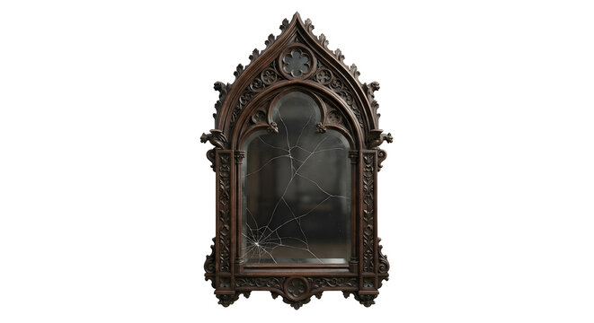 Ornate gothic mirror frame with cracked glass
