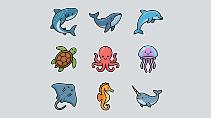 Collection of cartoon marine animals © Thamus
