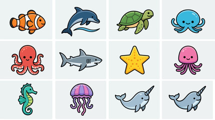 Collection of cartoon sea creatures © Thamus