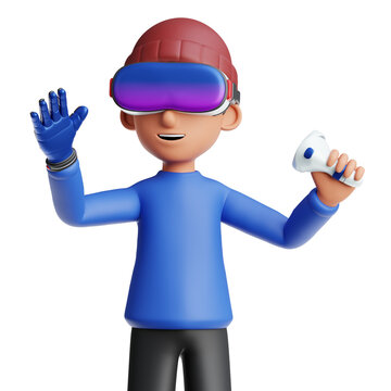 3D Character Wearing Vitual Reality Headset Gear