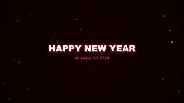 2027 to 2028 happy new year transition with glowing red neon text animation