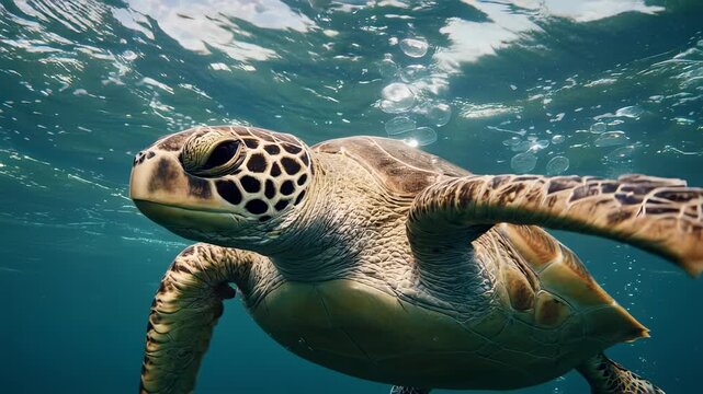 Sea Turtle Swimming in the Tropical Ocean