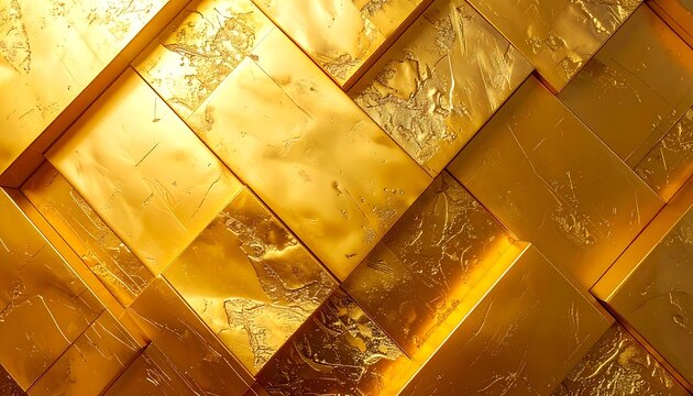 Golden metallic blocks shiny surface.