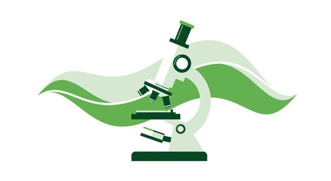 Illustration of a Microscope With Abstract Green Leaves Over White Background