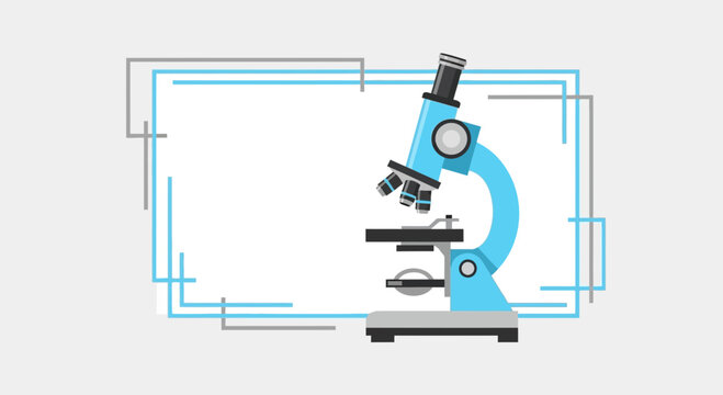 Illustration Of A Modern Light Microscope With A Decorative Frame And White Background