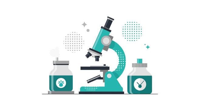 Illustration Of A Microscopy Science Instrument With Laboratory Bottles And Decoration